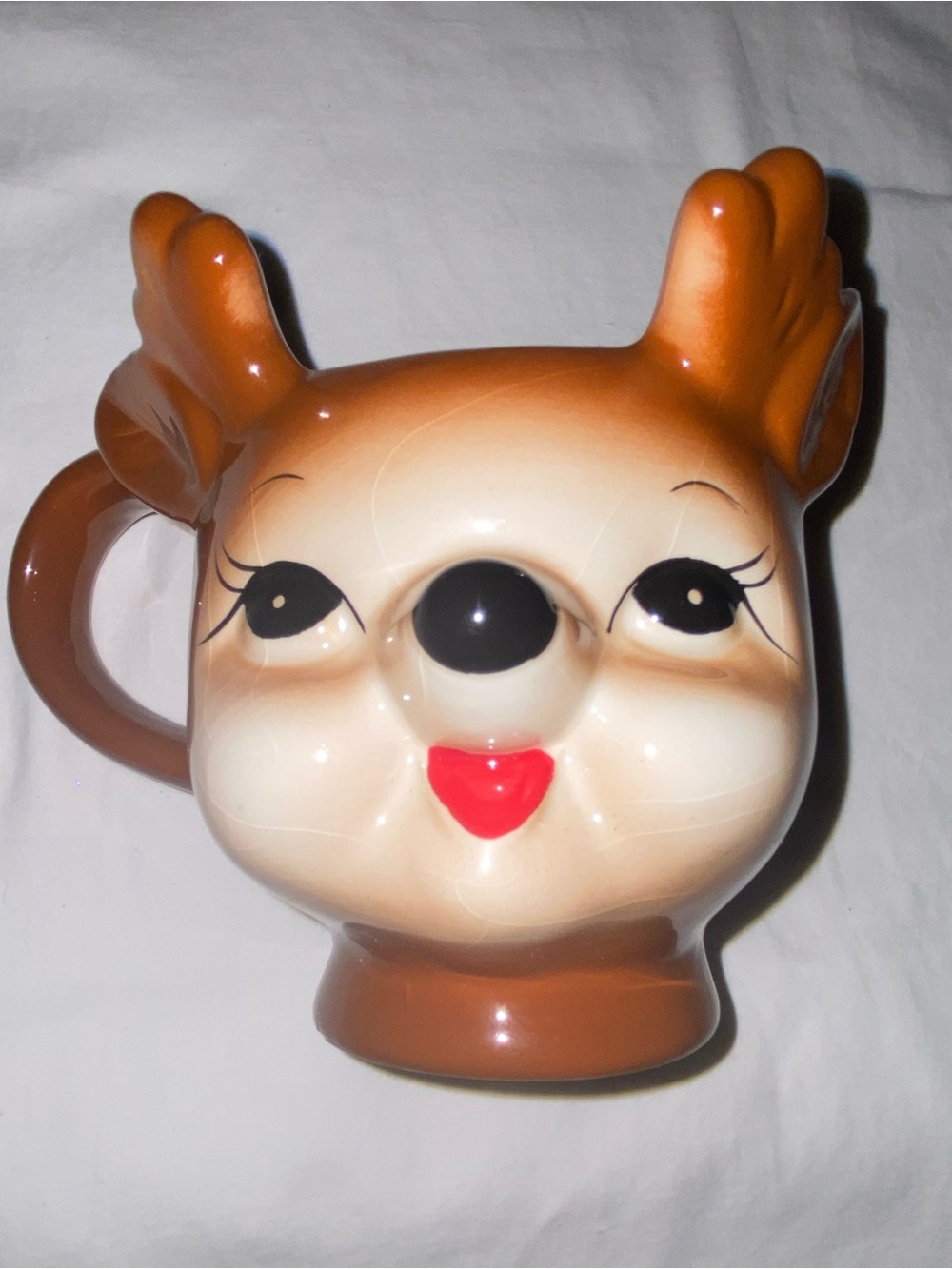 Whimsical Brown and Cream Deer Face Ceramic Mug - Playful Home Accent - Picture 2 of 6